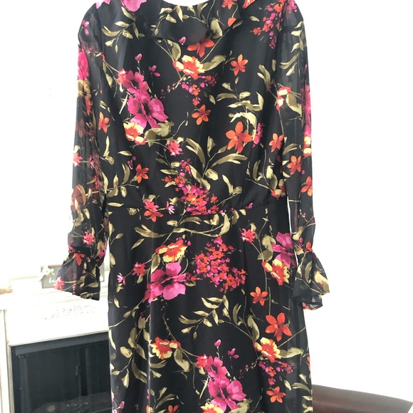 🔴 Chiffon Long Sleeved Ruffled Floral Dress M - Picture 3 of 6
